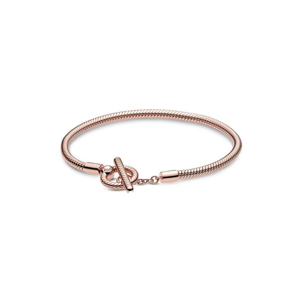 Pandora Moments 14K Rose Gold Plated T-Bar Snake Chain Bracelet